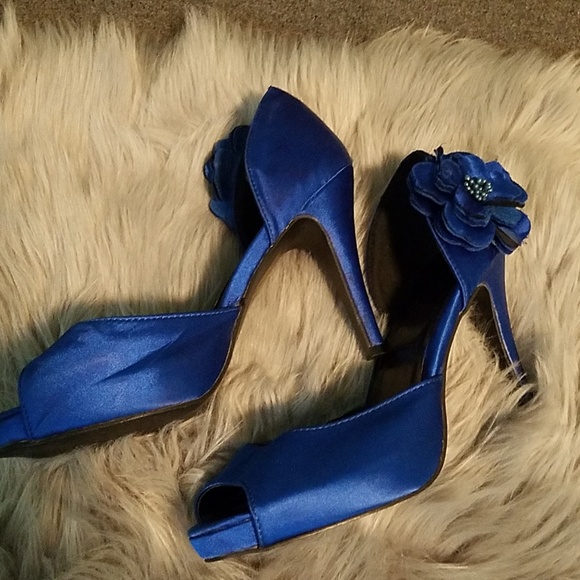 Blue open toe platform pumps - Picture 3 of 4